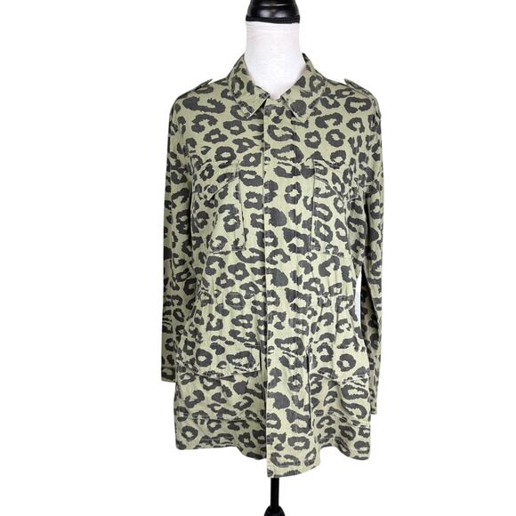 Ellison NWT Sage Green Leopard Longline Oversized Utility Lightweight Jacket - Picture 2 of 14